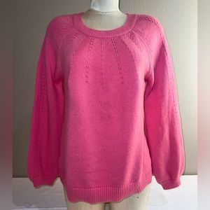 Loft bubblegum pink crew neck sweater with balloon sleeves and detailing.